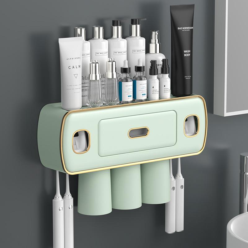 Magnetic Adsorption Inverted Toothbrush Holder 2 Automatic Toothpaste Squeezer Dispenser Storage Rack Bathroom Accessories Set