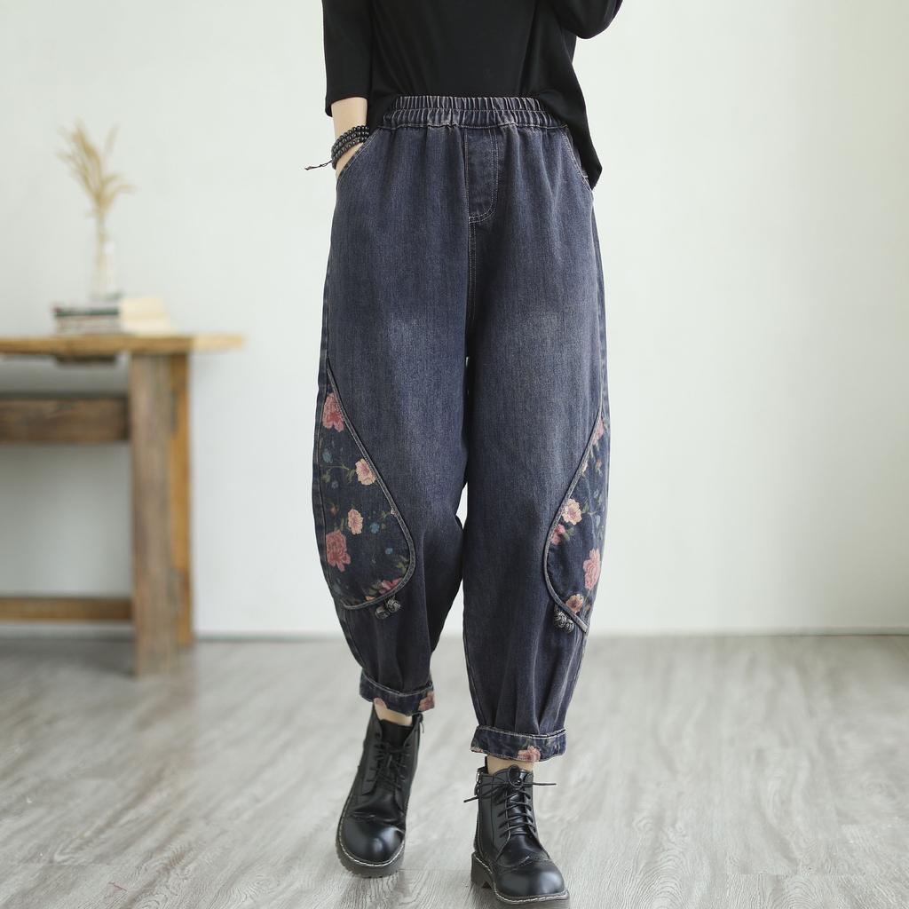 Printed Harun Jeans for Women Spring and Autumn New Item Plus Size Autumn Middle-aged Mom Loose Pants