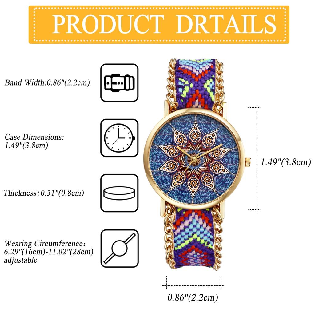 Waterproof Woven Bracelet Bohemian Adjustable Floral Braided Quartz Sparkling Lovely Fashion Casual Perfect Gift for Day Women's Watch Style,