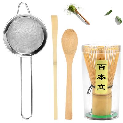 Ensemble de 5 pièces Fouet à Matcha Bambou Fait Main Fouet à Matcha Cuillère à Thé Traditionnelle Cuillère Profonde Passoire à Thé Support de Rangement Transparent pour Fouet
