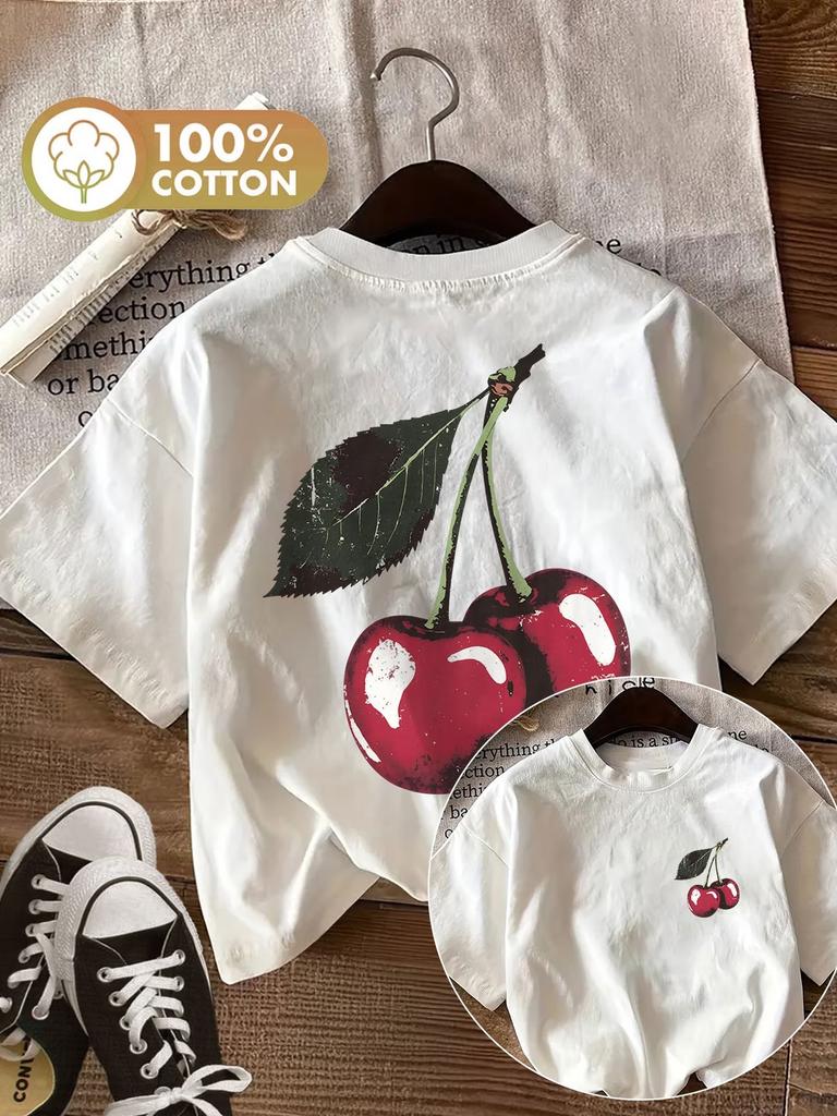 2026 Fashion Chic Retro Cherry 90s 100 Cotton Unisexs Tshirt Y2k Soft Crew Neck Short Sleeve Top Vintage Shirt Summer