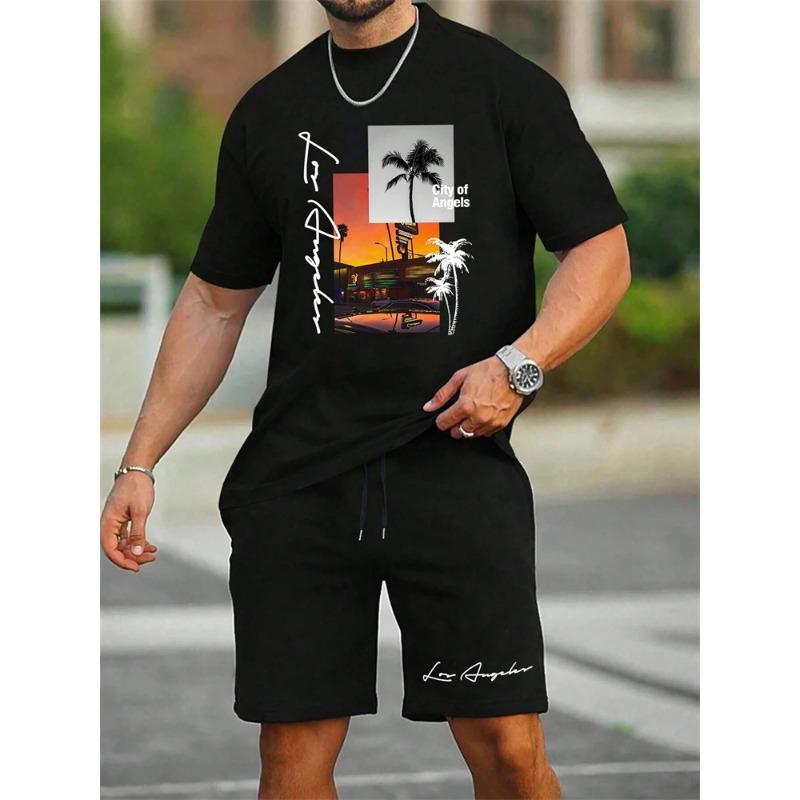 3D Coconut Print Classic Hawaiian Suit 2024 Summer Men's and Women's Gradient T-Shirt Shorts 2-Piece Beach Vacation Tracksuit
