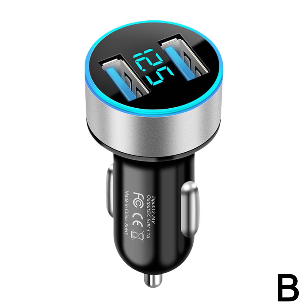 Car Charger Dual USB Super Fast Charging Car Charger Adapter 3.1A Aluminum Alloy Cigarette Lighter Adapter Voltmeter LCD Display