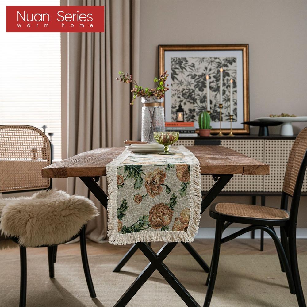 1 Stück Nuan Serie Modische Kunst bedruckte Tischflagge mit Quastenkante Weicher Tischläufer für für Esstischdeko Küche für Heimtisch Heimdeko