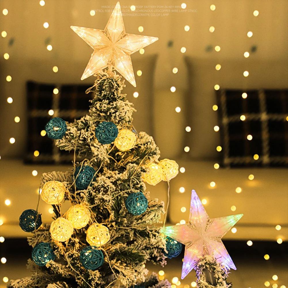 Battery Powered Christmas Tree Topper Star LED Xmas Atmosphere  Light  Gift