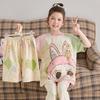 Girls Cotton Pajama Set Short Sleeve Long Pants Cartoon Print Sleepwear Kids Home Wear