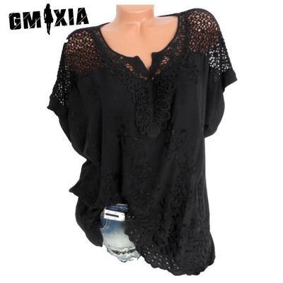 Camicette e camicie con scollo a V a maniche corte in tinta unita ricamate estive casual alla moda da donna