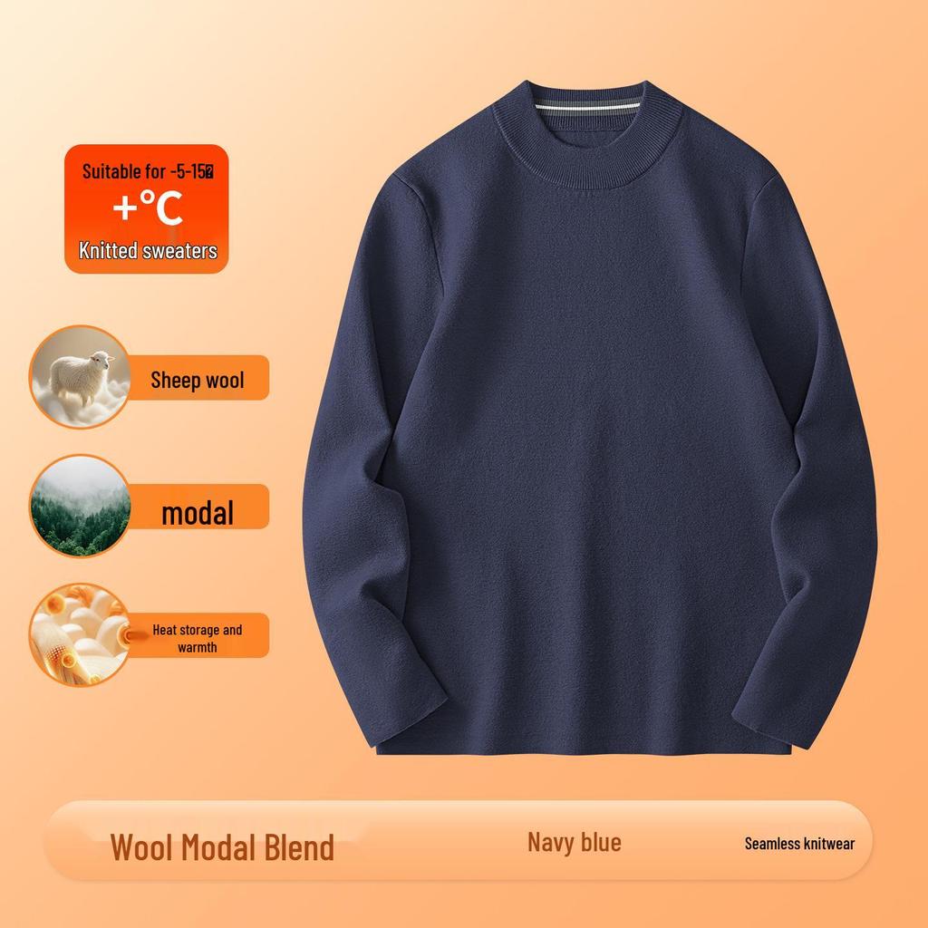 Men's 450G Seamless Half-High Collar Wool Sweater - Thickened Warm Knit Base Layer for Autumn/Winter