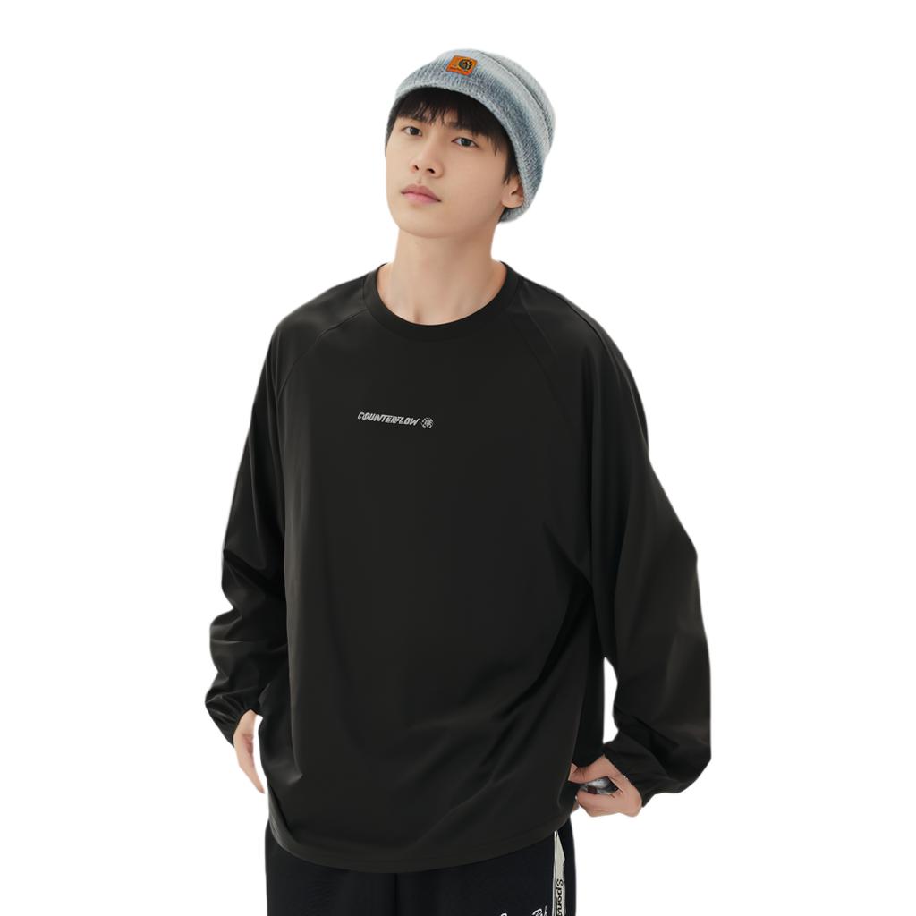 Li Ning CF Serie Ronde Hals Losse Sneldrogende Gebreide T-shirt Lange Mouw Heren Tops Zwart ATLU155-3
