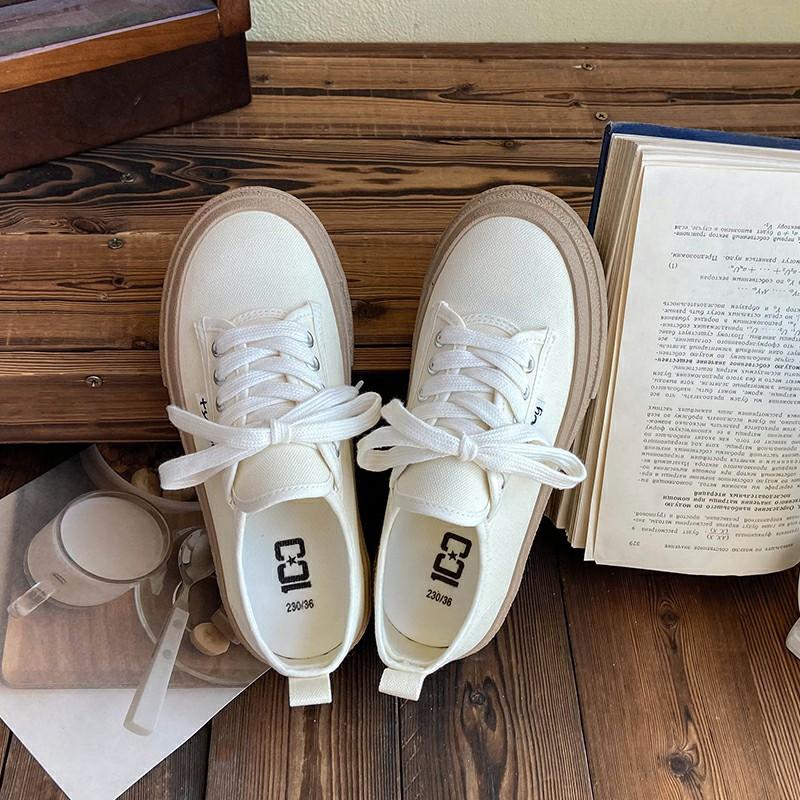 Scarpe da Ginnastica Bianche con Zeppa e Fondo Spesso da Donna, Nuovi Modelli Primavera e Autunno, Rialzate, Versatili, Casual, Sportive, da Skateboard