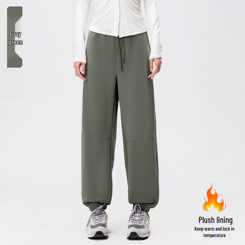 Women's Fleece-Lined Harem Pants: High Waist, Cuffed, Solid Color Sweatpants for Autumn/Winter