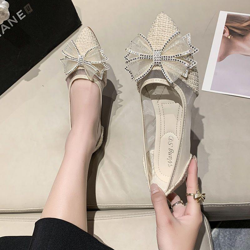 Flat single shoes women's 2025 summer new Doudou shoes with skirts mesh pointed gentle shoes late evening wind sandals tide