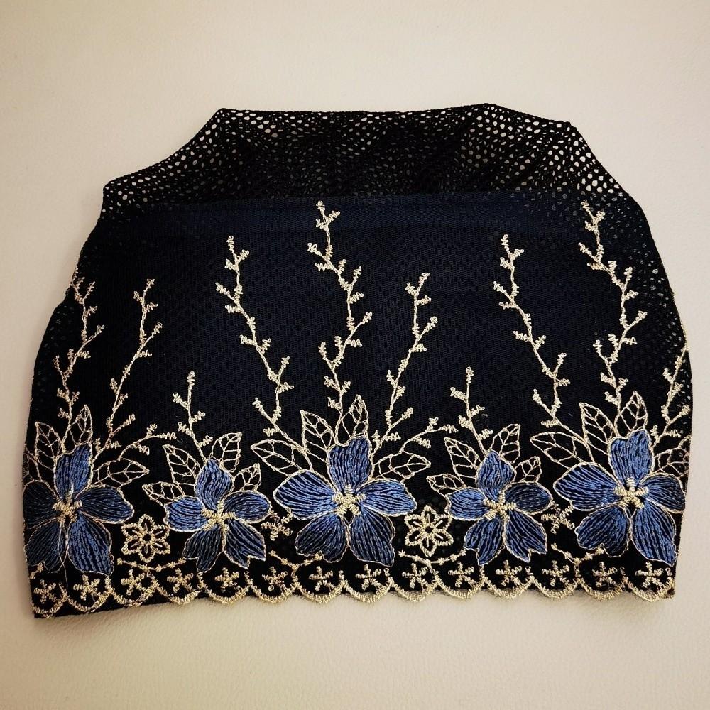 Soft Elastic Curly Hair Hat Embroidered Flowers Elderly Beauty Cap  All-match