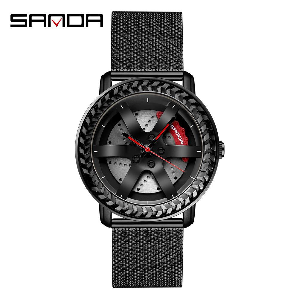 Classic Men's Quartz Watch - Car Wheel Style, Steel Band, Trendy & Casual