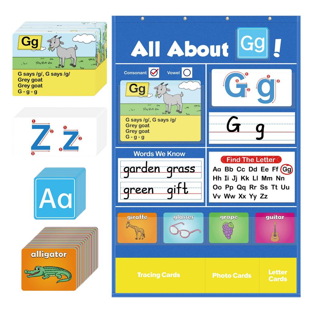 Alphabet Learning Pocket Chart Alphabet Wall Chart ABC Flashcard Learning Game, Handwriting Practice Letter Tracing, Suitable For Kids Family