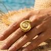 Bohemian Hammered Conch Ring for Women Vintage Stainless Steel Gold Plated Ocean Beach Summer Vacation Jewelry Gift