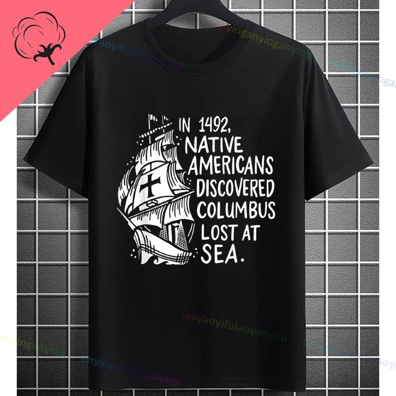 Funny Historical Columbus Voyage Graphic Tshirt Pure Cotton Short Sleeve Crewneck Tee for History Buffs Everyday Casual Wear