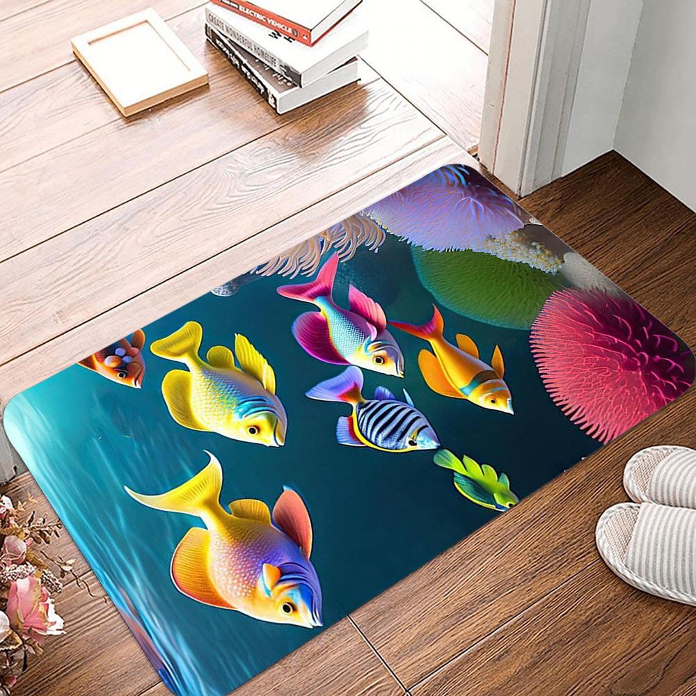 Underwater World Printing Non-Slip Small Rug Waterproof Easy To Clean Floor Mat for Indoor Outdoor Use Durable Home Decoration