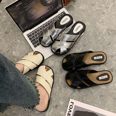 Girls' Summer Woven Hollow Square Toe Retro M Ü Ller Shoes