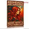 Tin Sign Redheads Are Sunshine Mixed with a Little Hurricane    Retro Wall Art with Vibrant RedHaired Woman  Butterflies