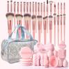 55/45-Piece Makeup Tool Set: Complete Brush Collection, Toiletry Bag, Sponge, and Powder Puff.
