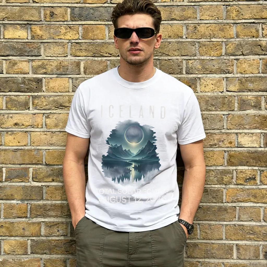 Iceland Total Solar Eclipse August 2026 Cotton T Shirt Man Summer Streetwear T Shirts Crewneck Harajuku T Shirt Plus Size Tops