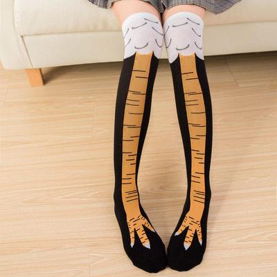 Hühnerfüße Strümpfe Damen Lange Socken Stulpen Lustige Cartoon Baumwolle Hühnerbein Klaue 3D-Druck Über Knie Füße Socken