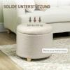 Round Upholstered Storage Ottoman with Lid, Wooden Legs, Cream White