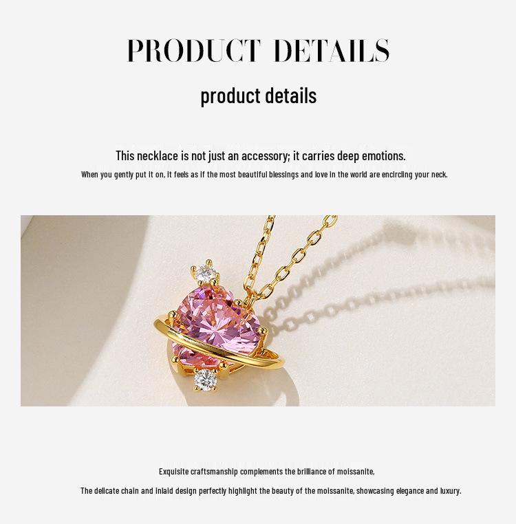Ocean Heart LOVE Pink Zircon Necklace: 18K Gold-Clad 925 Silver