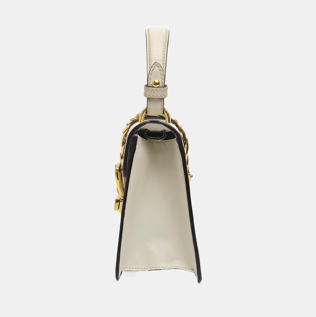 [Pre-Owned] Sylvie Gold Buckle Striped Web Leather Mini Tote Shoulder Crossbody Bag - Good #1YKKBYI