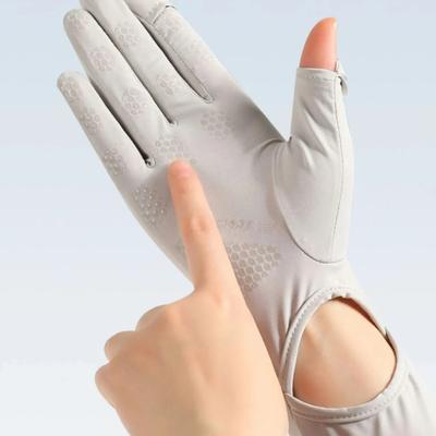 Ladies' Summer Sun Protection Gloves Long Ice Silk Sleeves, Outdoor Cycling and Driving UV Resistant Touch Screen Finger Sleeves