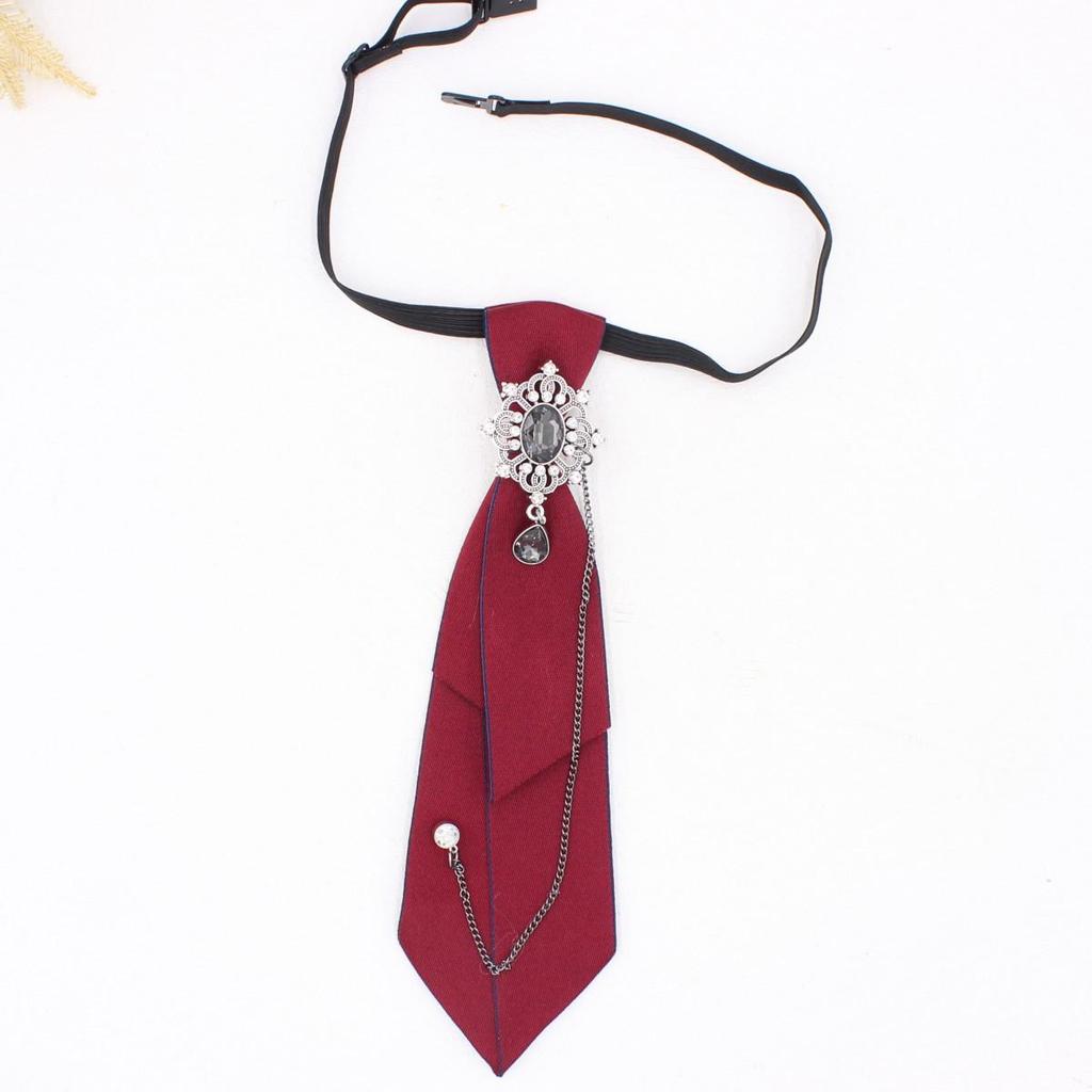 Retro College-Style Gemstone Streamer with Metal Chain - Unisex, No-Tie Design (TS365)