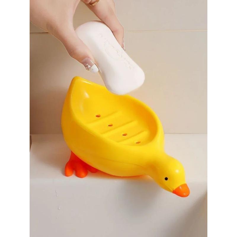 Seifenschale in gelber Entenform mit Ablauf Niedlicher Cartoon Seifenhalter Kunststoff Seifenbehälter Ablage Badezimmerzubehör