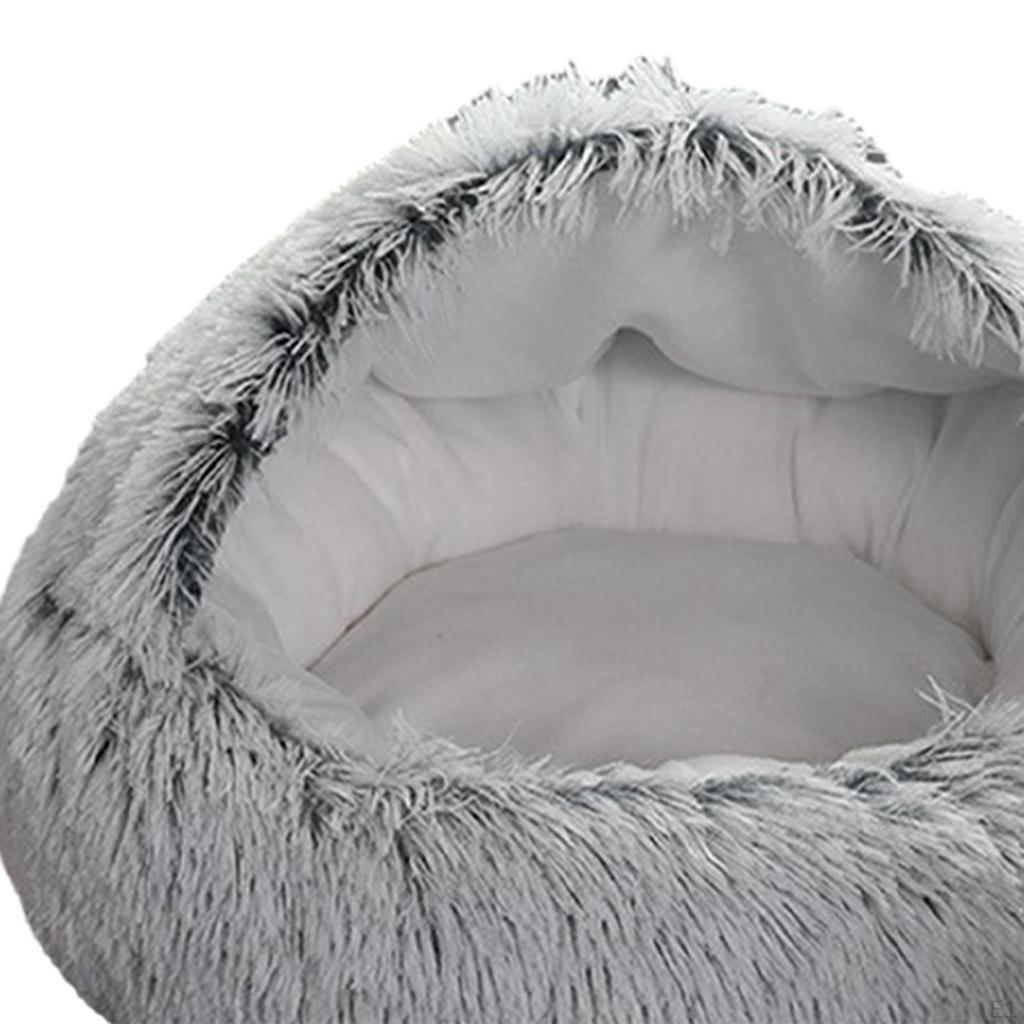 Cat Bed Plush Hooded Cave for Indoor Cats or Small Dog Beds, Doughnut Calm