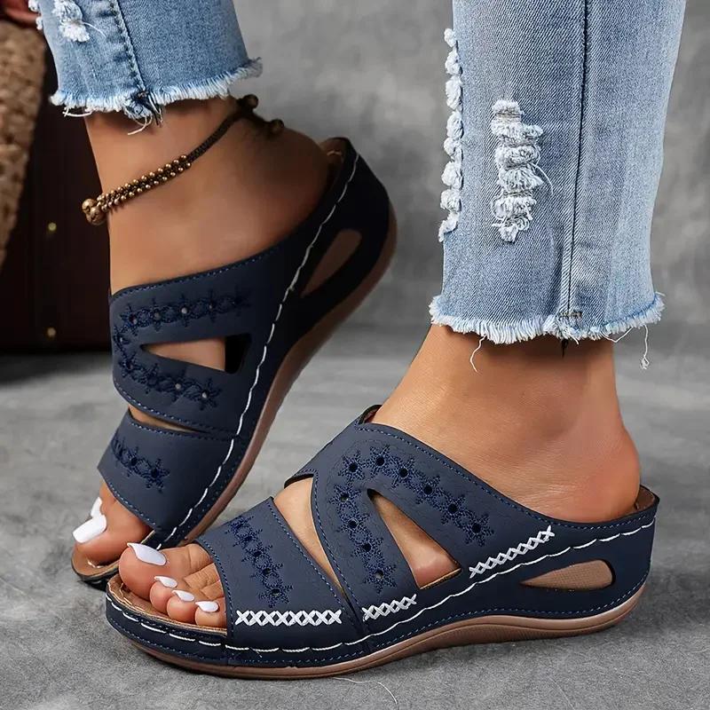 Fashion Women Wedge Slippers Premium Orthopedic Sandals Summer Open Toe Vintage Slippers New Casual Platform Shoes Female Slides Women