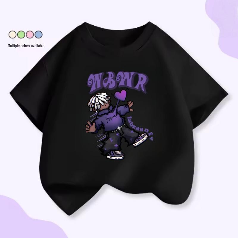 New Heart Cartoon Boy Kids Unisex White T-shirt - Summer Casual Round Neck 140