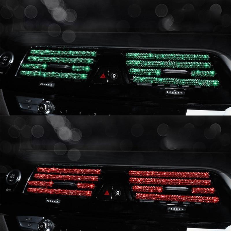 2Pcs Car Air Conditioner Outlet Decorative Strips Universal U Shape Clip Rhinestones Grille Sticker Auto Interior Accessories