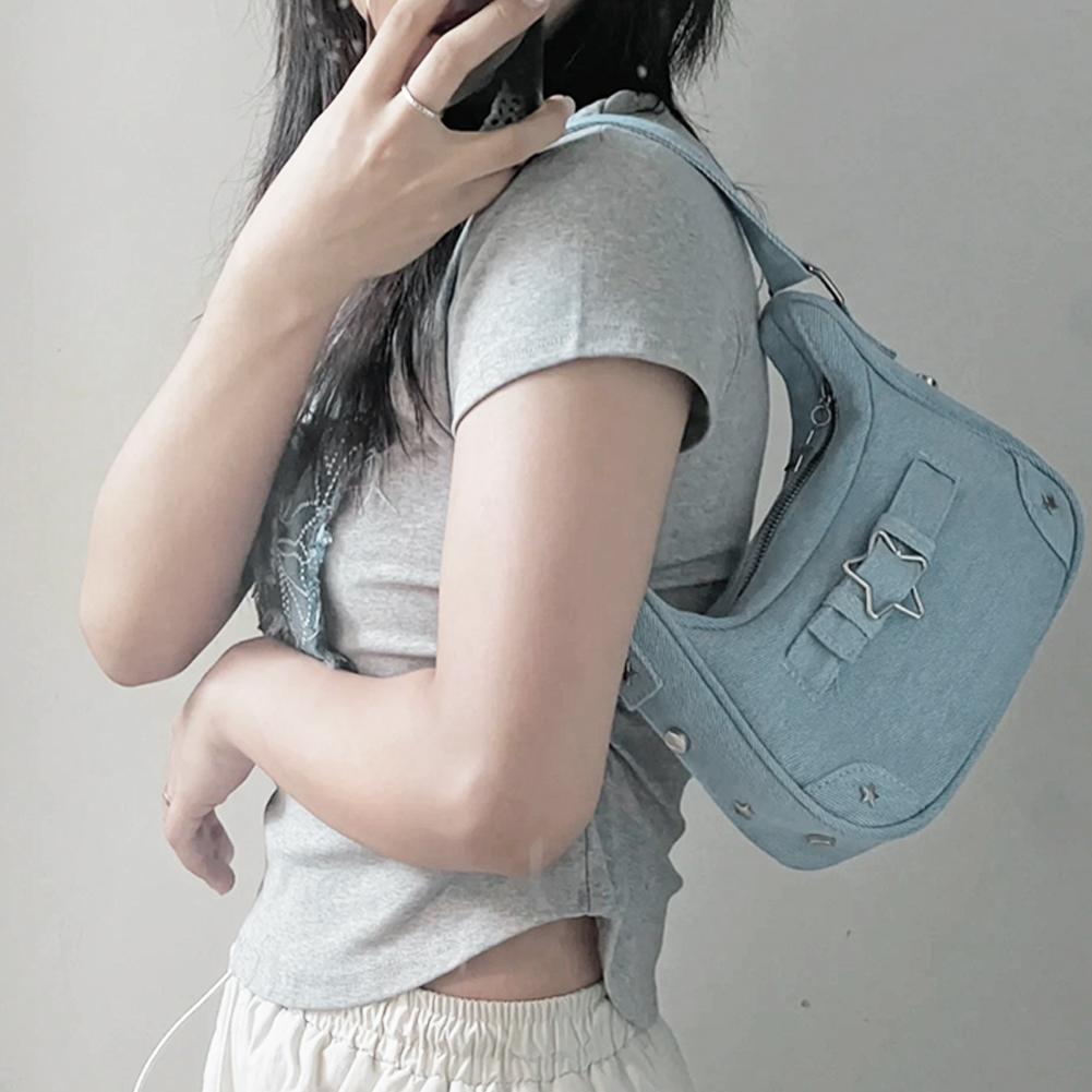 Shoulder Purse for Women, Cute Y2k Aesthetic Studded Purse Small PU Spicy Vintage Star Handbag Purse Punk Trendy Ladies Purse