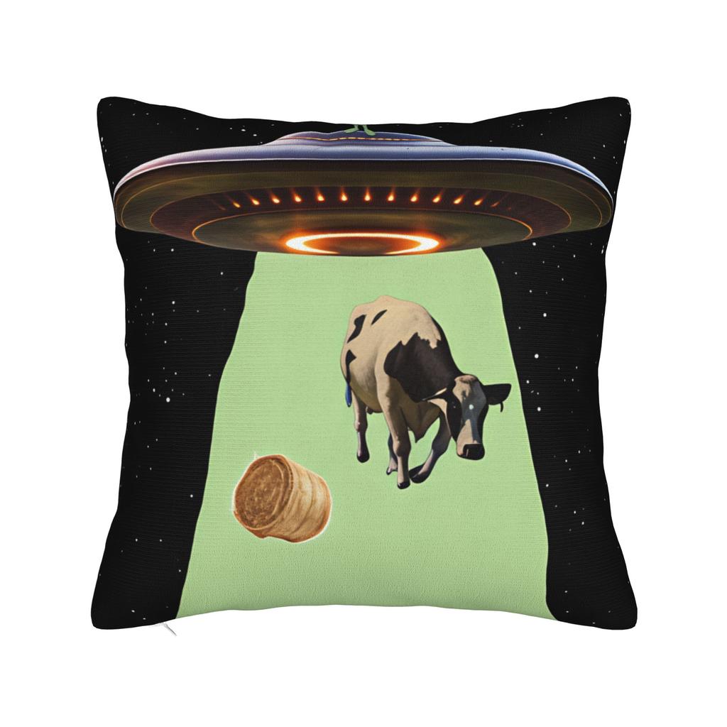 Pillow Case Retro UFO Kidnapped Cow Soft Pillow Cover Retro Trendy Cushion Cover Graphic Pillowcases For Sofa Home Decorative