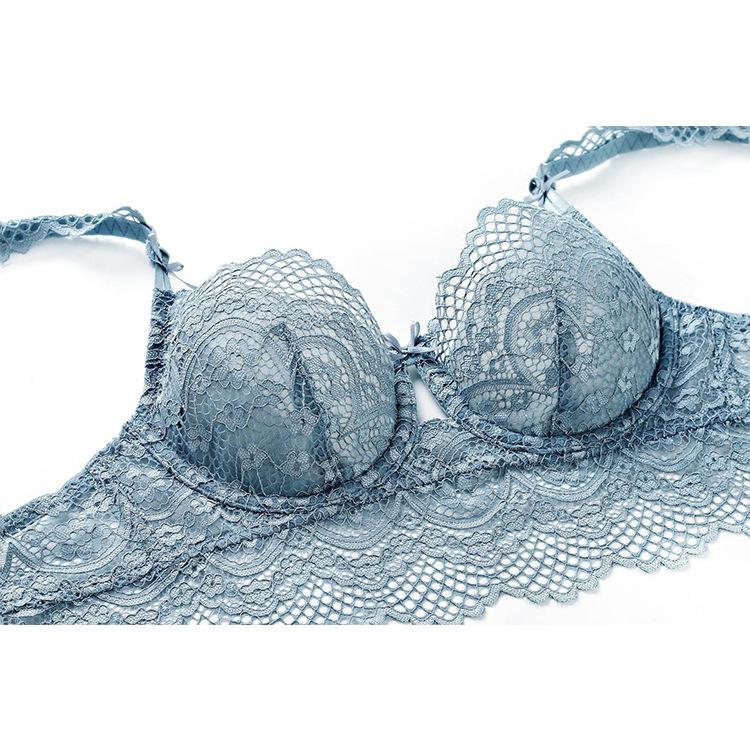 Sexy ultra-thin lace underwear for women, comfortable and breathable, big breasts show small breasts, gather and support large-size bras