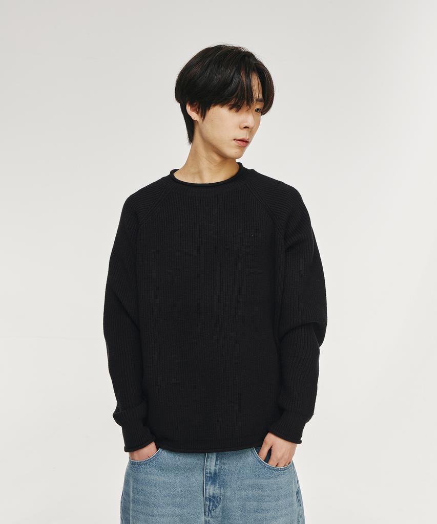 SIGNATURE Raglan Rolling Crewneck Knit [Black]