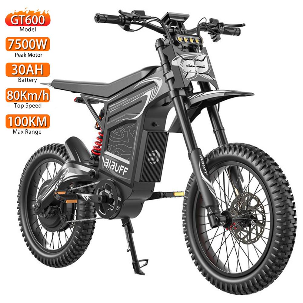 Bibuff GT600 Electric Off Road Bicycle 7500W Peak Motor 19" Tire Full Suspension Adult Electric Mountain Bike 72V 30Ah Top Speed 80Km/h