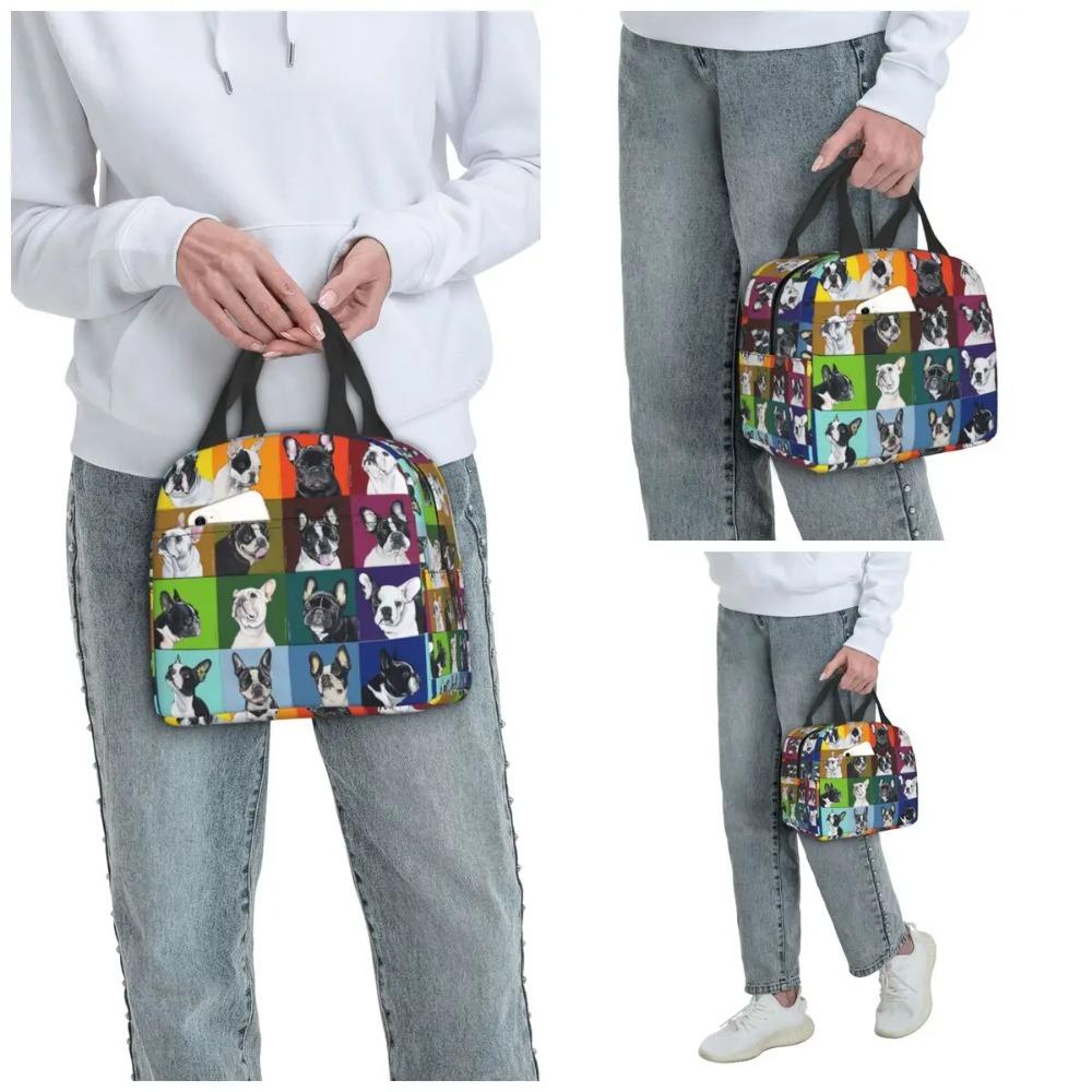 Cute Boston Terrier Dog Pattern Insulated Lunch Bag for Women Office Cooler Thermal Food Box Tote Portable Lunch Boxes Container