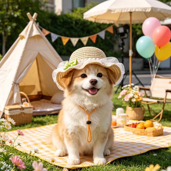 Scalloped Pet Straw Hat Cute Lace Ruffled Cat Sun Hat Sweet Summer Sun Hat for Cats Small Dogs Outdoor Travel Camping