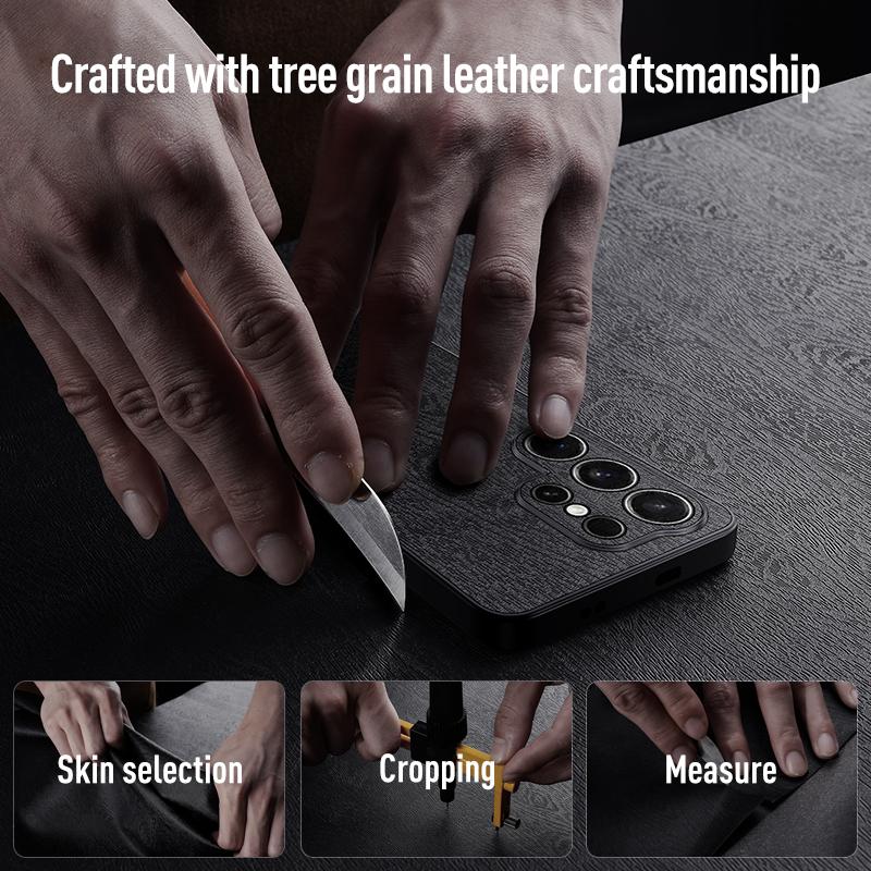 Slim Wood Grain Leather Case For Samsung Galaxy S26 Ultra S25 Edge S24 FE S23 S22 Plus A57 A37 A56 A36 A26 A16 A35 A25 A15 5G Shockproof Case Cover