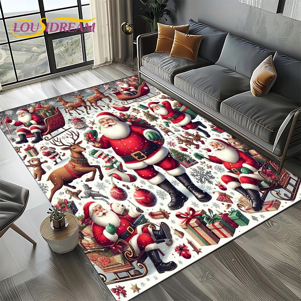 2025 Merry Christmas Tree Santa Claus,New Year Fairy Tale Gift Carpet Rug for Home Bedroom Sofa Doormat Decor,Non-slip Floor Mat