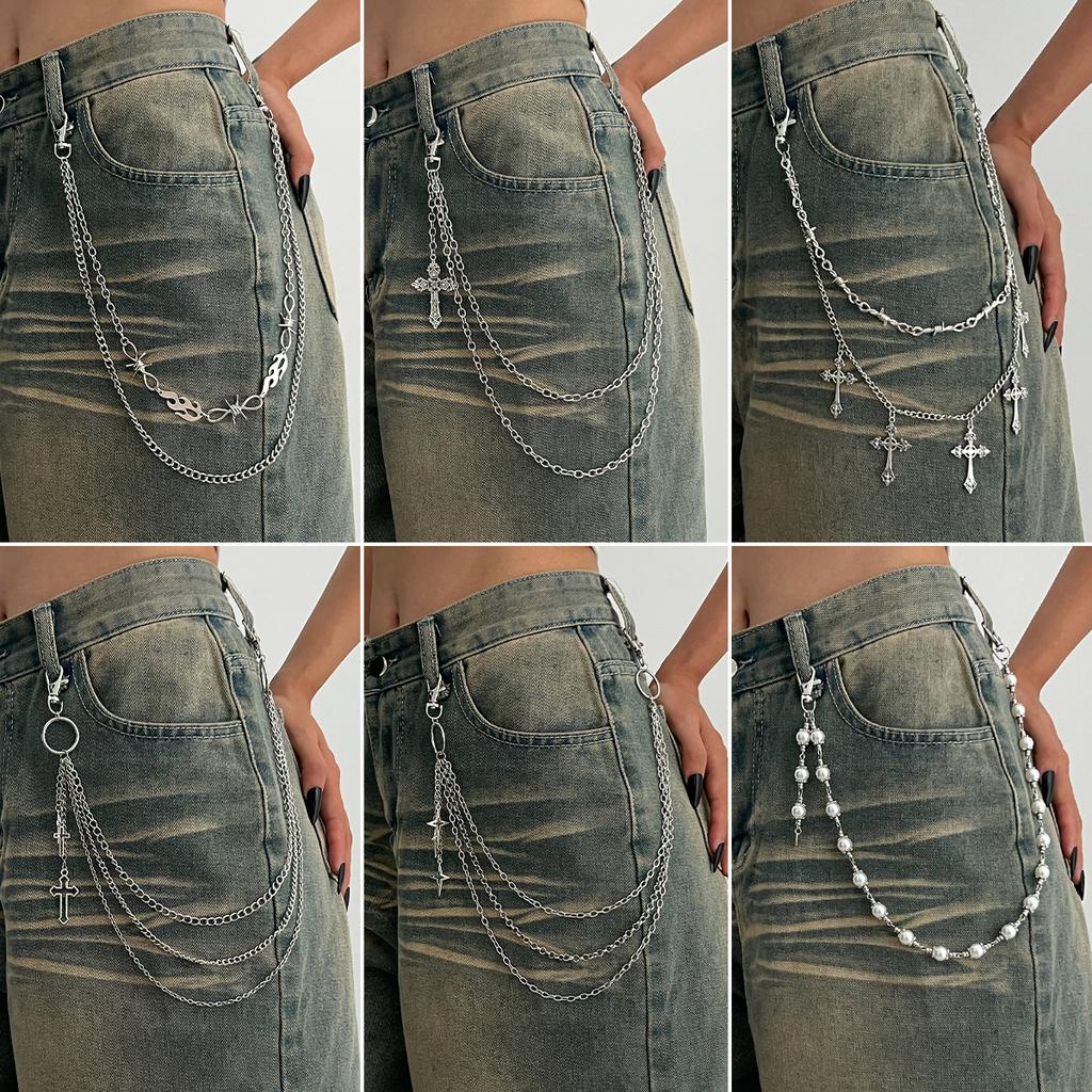 Hip Hop Punk Thorn Chain Jeans Chain Personalized Metal Cross Pendant Waist Chain Pendant