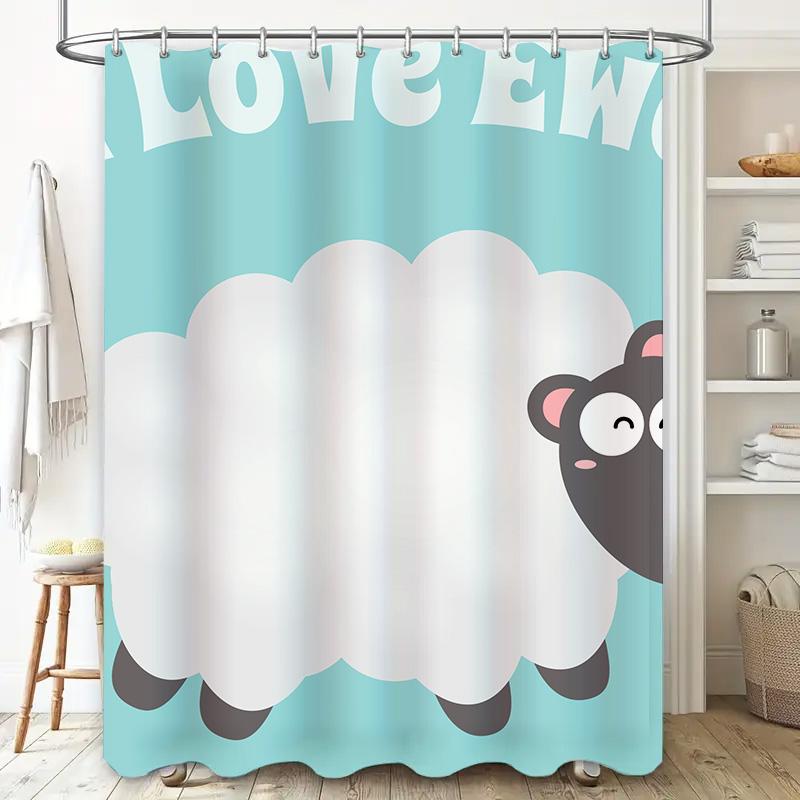Modern Cartoon Sheep Blue Shower Curtain Soft Fabric Waterproof Home Decoration Bathroom Accessories White Cloud Design for Kids