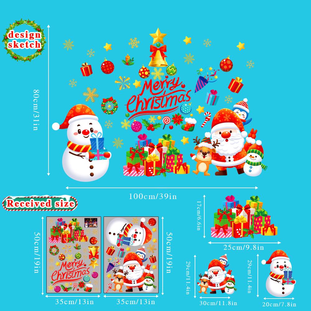 2PCS PVC Christmas Window Stickers Snowman Snowflake Santa Claus Window Electrostatic Sticker Merry Christmas Decals Home Decoration