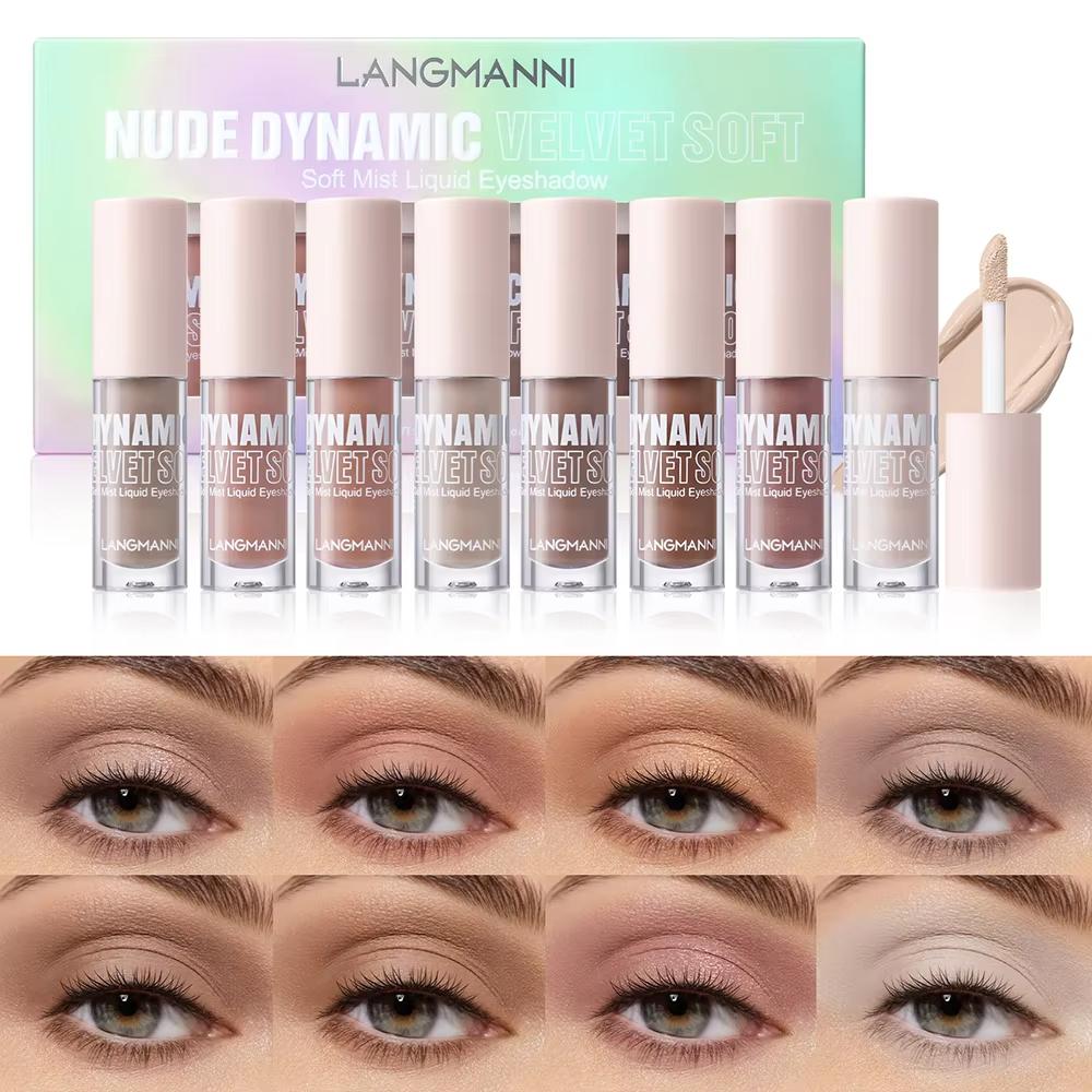 Achtfarbiges mattes Mikro-Liquid-Lidschatten-Set Farbig schimmernd Samtig wasserfest Schweißfest Lidschatten-Set Augen-Make-up